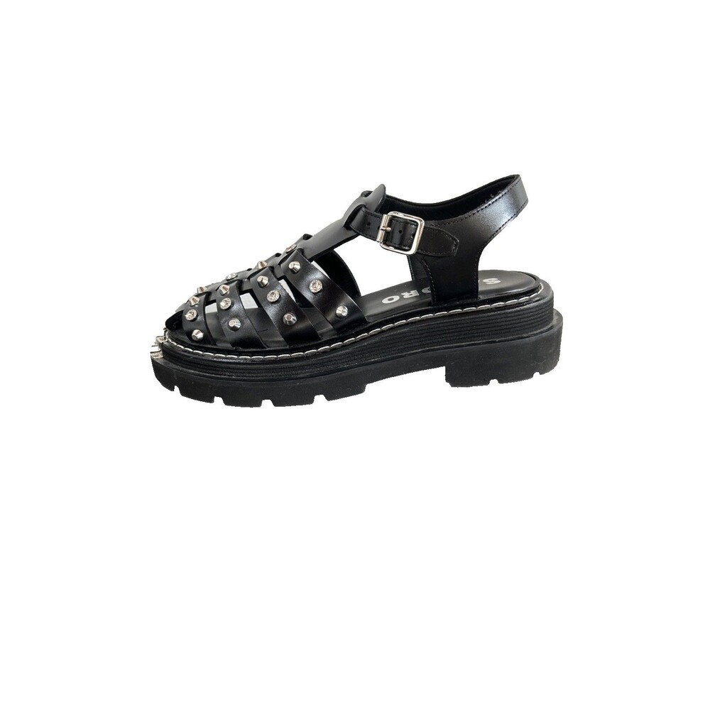 Sandro Olys Studded Leather Caged Fisherman Sandals Black Rhinestone Sz 39/US8.5 - Picture 8 of 11